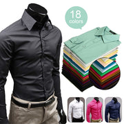 Button Up T Shirt Slim Fit Casual Long-sleeved Blouse Formal Social Business