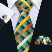 Fashion Green Plaid Men Tie Set Silk Jacquard Necktie Wedding Business