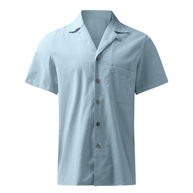 Male Soild Colour Blouse Cotton Linen Button Down Holiday Beach Shirt