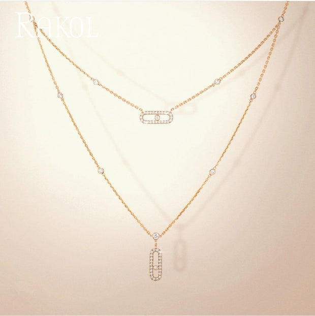 RAKOL Trendy Dainty Initial Cubic Zirconia Tag Shape Choker Necklace for Women