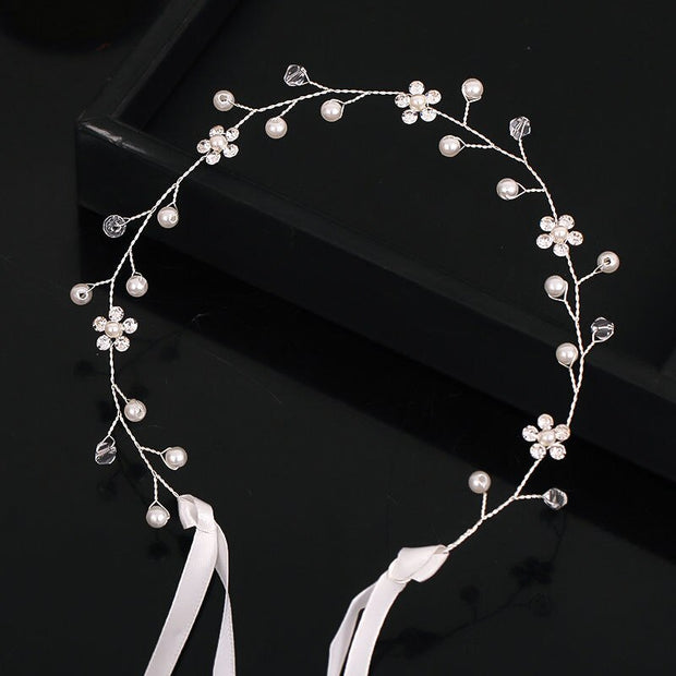 Fashion Pearl Flower Ribbon Headband Bridal Wedding Hairband Bridal Hair Accessories