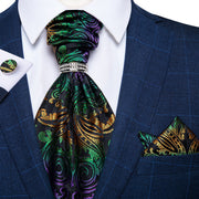 Silver Paisley Silk Ascot Tie Set Wedding Party Cravat White Ties