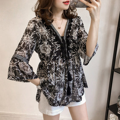 Bohemian  Chiffon Blouse Summer Women Shirt