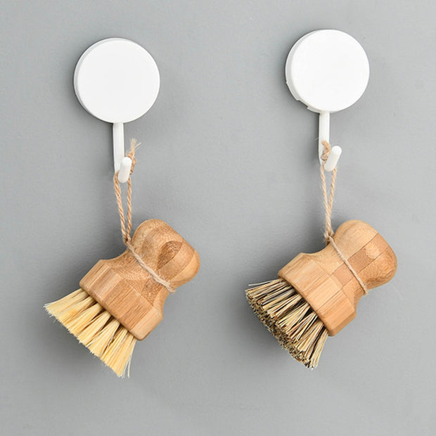 Bamboo Dish Scrub Brushes Palm Pot Brush Round Mini Scrub