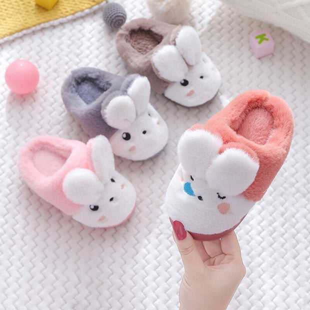 Cute Rabbit Soft Slippers For Kids Girl Winter Warm Cotton Children