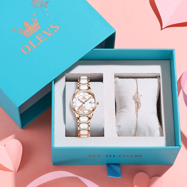 Japan Movement 28MM Dial Waterproof Watch Ceramics Women Wristwatch Gift for Valentine Day