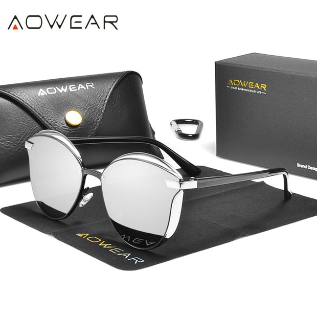 AOWEAR Cat Eye Mirror Sunglasses Women Polarized Cateye Sun Glasses