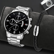 Fashion Stainless Steel Men Watch Bracelet Luxury Calendar Quartz Wristwatch