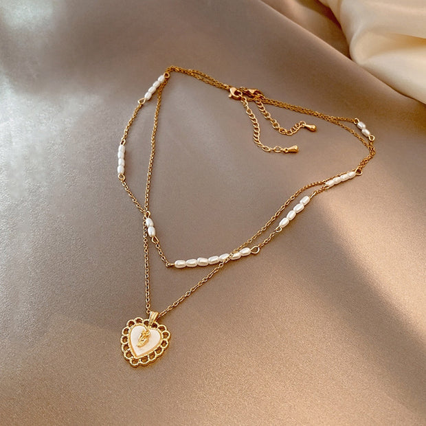 Classic Gold Color Titanium Steel Necklace For Women Jewelry Crystal Pearl Beads