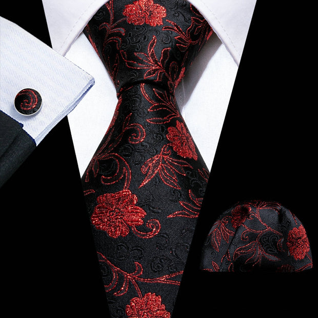 Tie Set Silk Jacquard Floral Necktie Wedding Business Handkerchief Cufflinks Tie