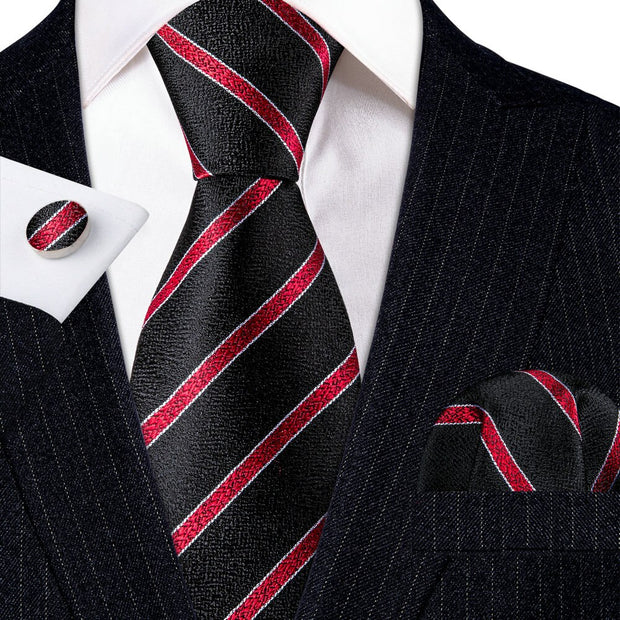 3PC Fashion Luxury Dark Floral 100% Silk Tie Gifts For Men Suit
