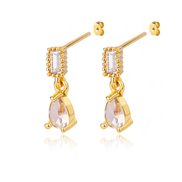 Fashion Green Waterdrop Zircon Drop Earrings For Women Stainless Steel Gold Color