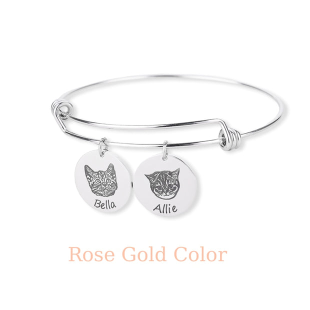 Custom Hand Painted Engraved Pet Photo Bracelets For Women Stainless Steel