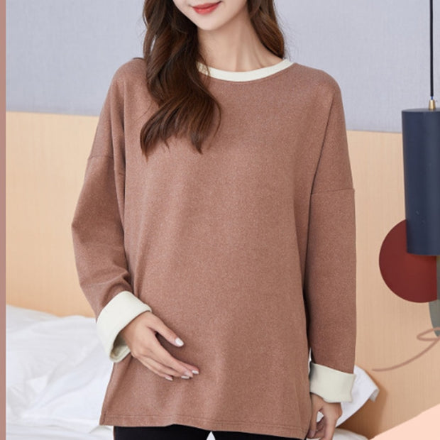 Maternity Clothes Fall and Winter Long Sleeve Soild Nursing Top