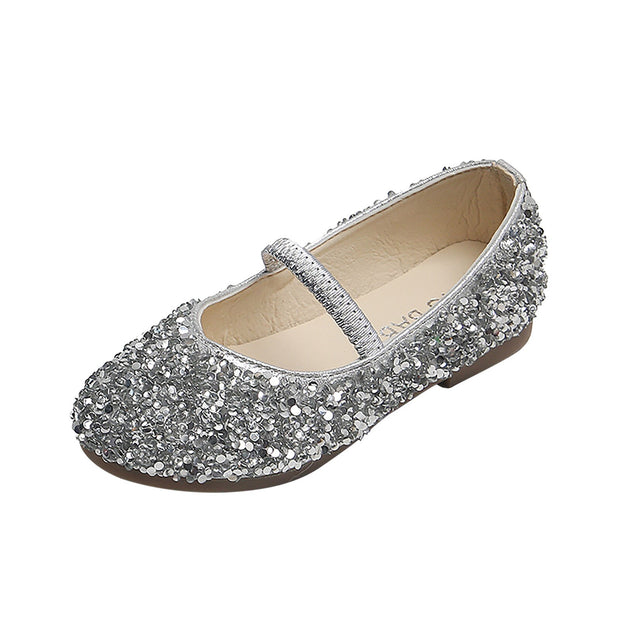 Flats Girl Sequined Princess Shoes Party Dance Leather Shoes