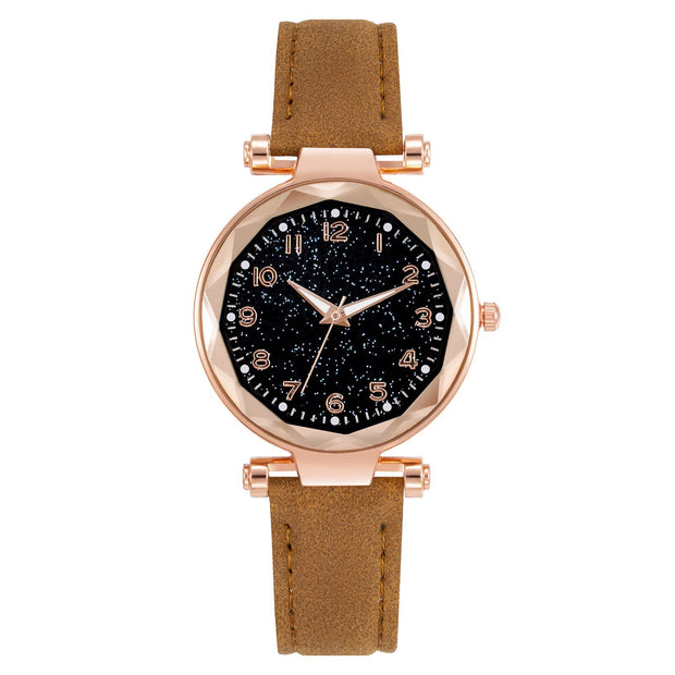 Women Fashion Watch Leater Band Dazzling Digital Face Ladies Quartz Watch