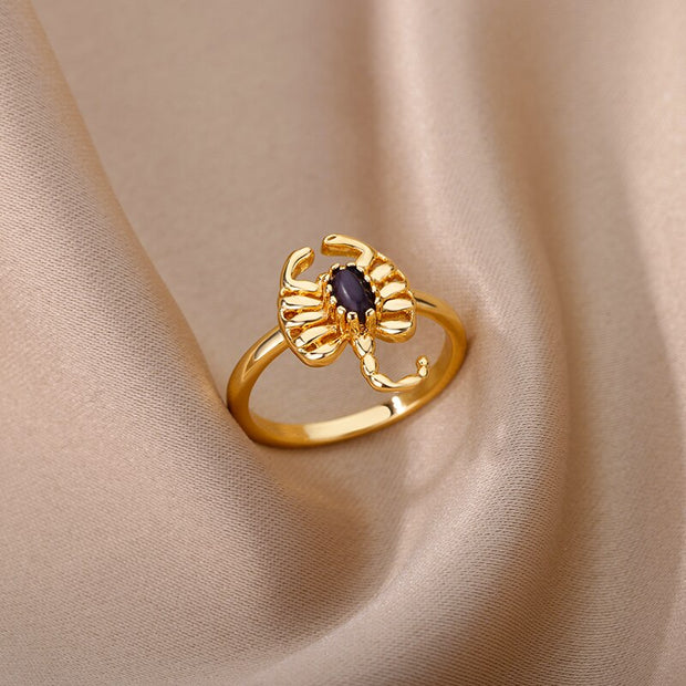 Fashion Black Zircon Scorpion Rings For Women Stainless Steel Gold Plated Finger Ring