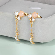 Exquisite Moon Star Stud Earrings Dangle For Women Simple Girls Rhinestone Earrings