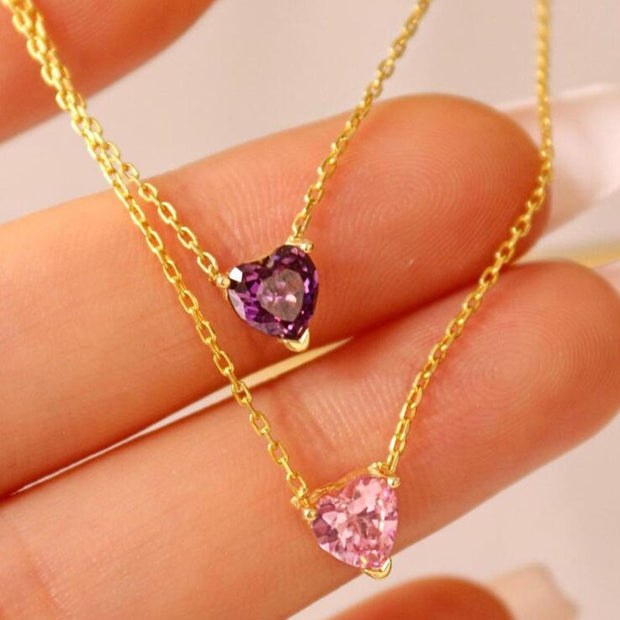 Zircon Heart Necklaces For Women Stainless Steel Chain White Pink