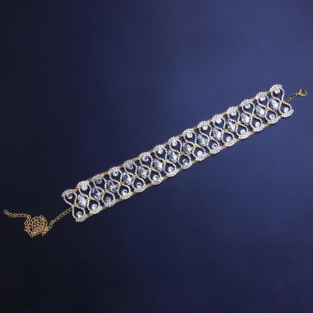 Statement Silver Color Big Crystal Stone Necklace Choker for Women