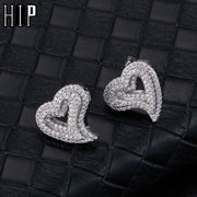 Hip Hip Micro 1Pair Heart Shape Pave Rhinestone CZ Stone Ice Out Stud Earring