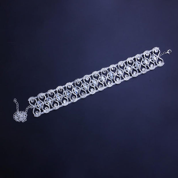 Statement Silver Color Big Crystal Stone Necklace Choker for Women