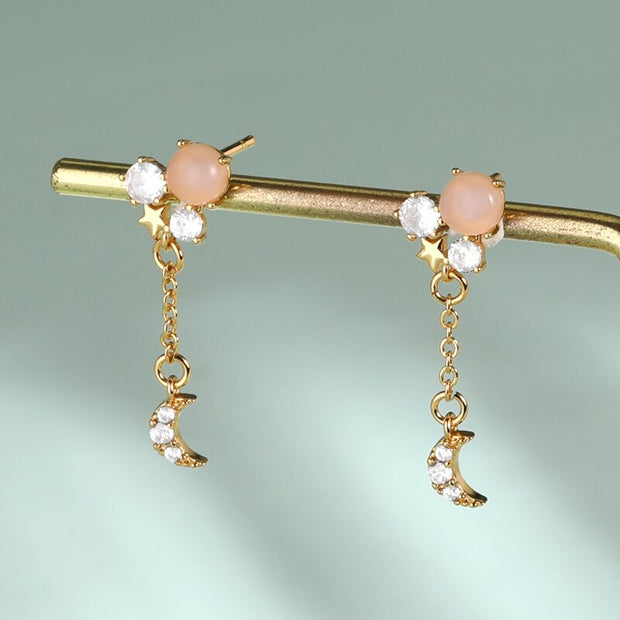 Exquisite Moon Star Stud Earrings Dangle For Women Simple Girls Rhinestone Earrings