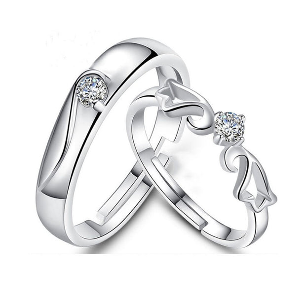 Punk Fashion Love Heart Matching Couple Rings Set 2Pcs for women and men
